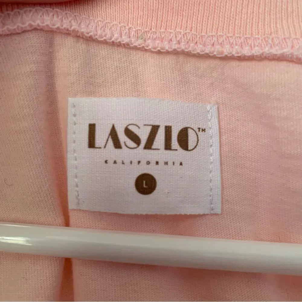 Laszlo Baby Pale Pink Wide Leg Pants and V-neck Tee Lounge Set Large